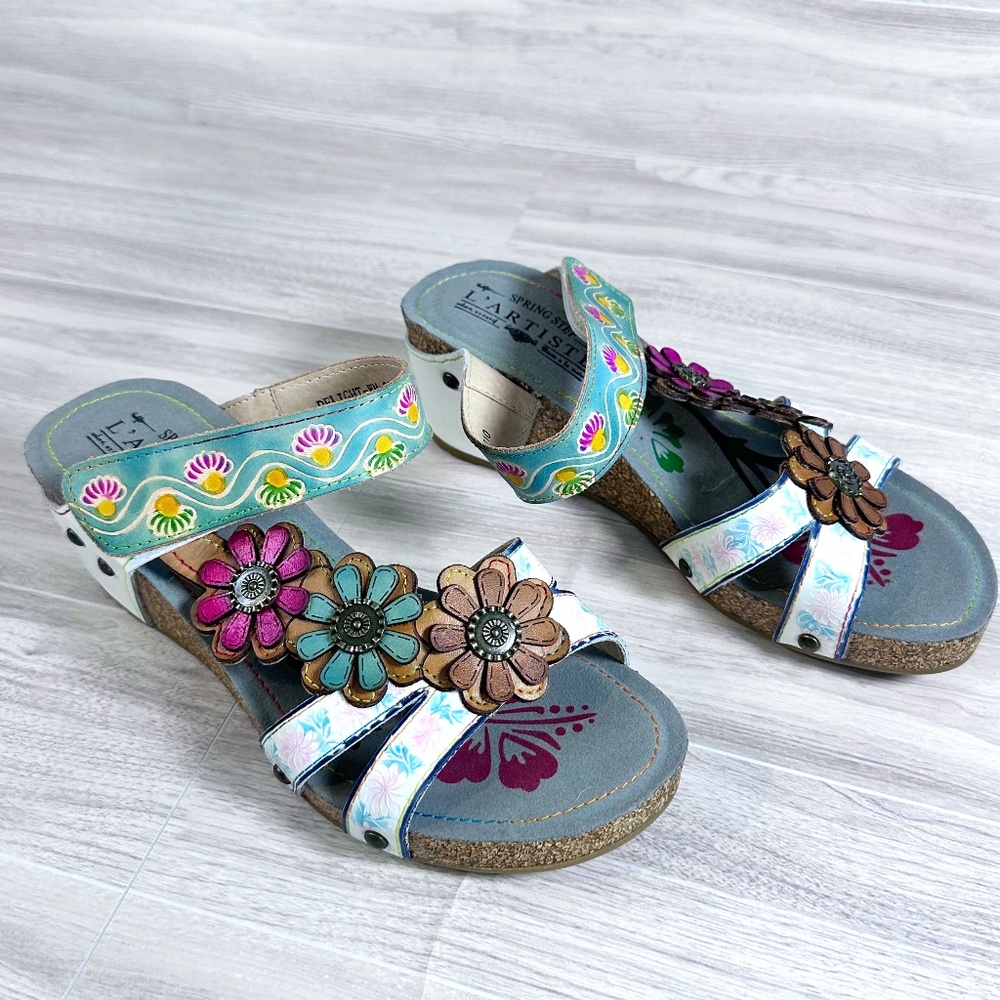L'Artiste Women's Delight Slide Sandals Hook & Loop Straps for Women size 37/6.5